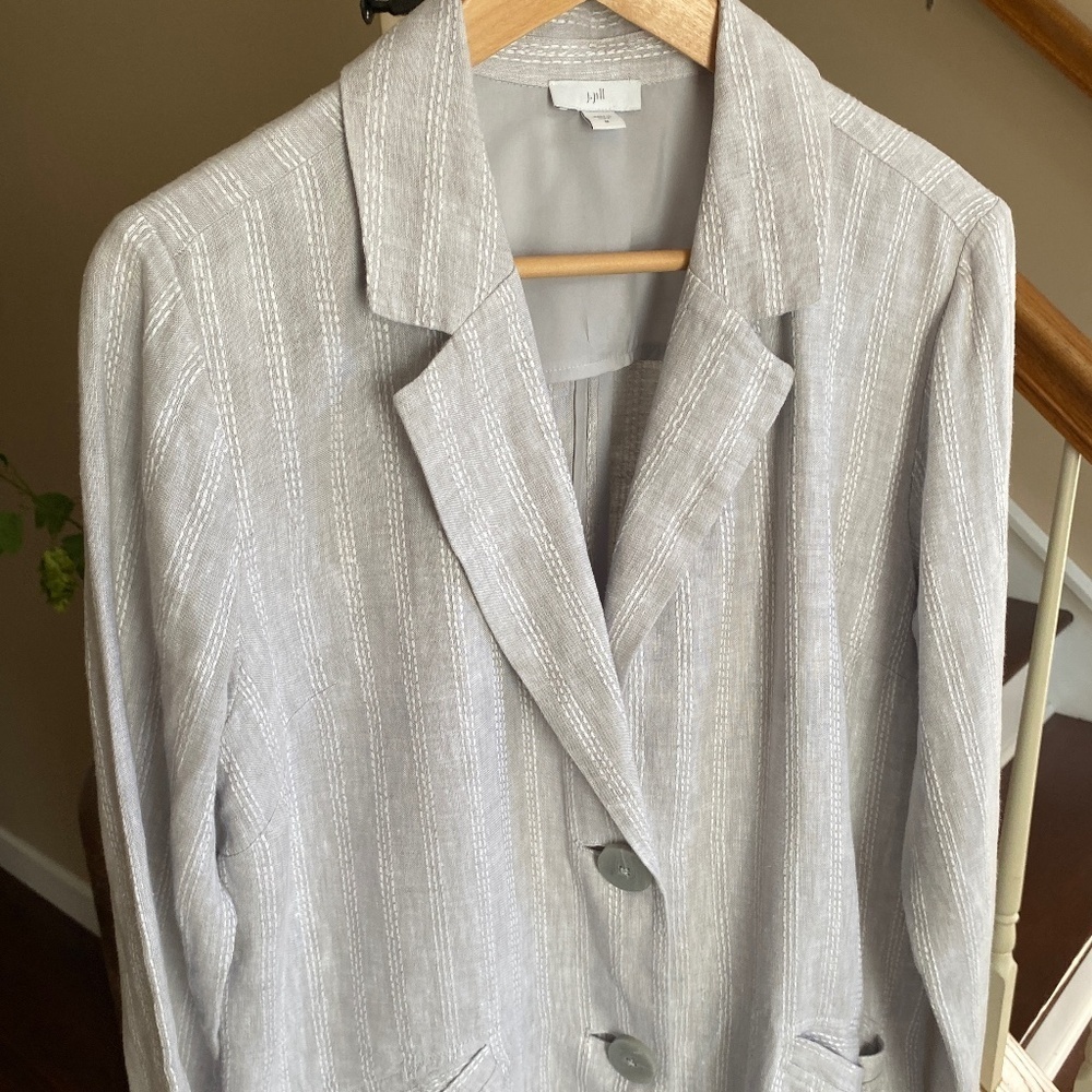 J. JILL Relaxed Pinstripe Linen Vertical Gray & White Jacket Cardigan Size M - Picture 6 of 14